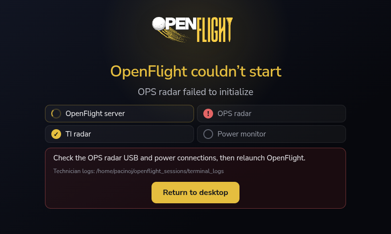 OPS radar startup failure