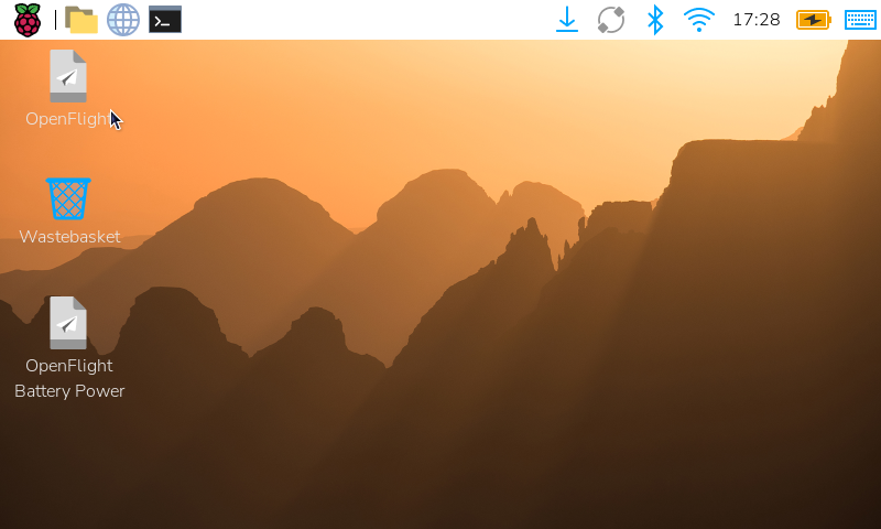 Raspberry Pi desktop showing the taskbar battery indicator
